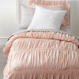 The Land of Nod Blush Ruffled cotton pink duvet FULL QUEEN size